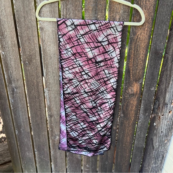Hand Dyed Scarf In Purple, Black & Silvery Gray Abstract Pattern - Picture 2 of 10